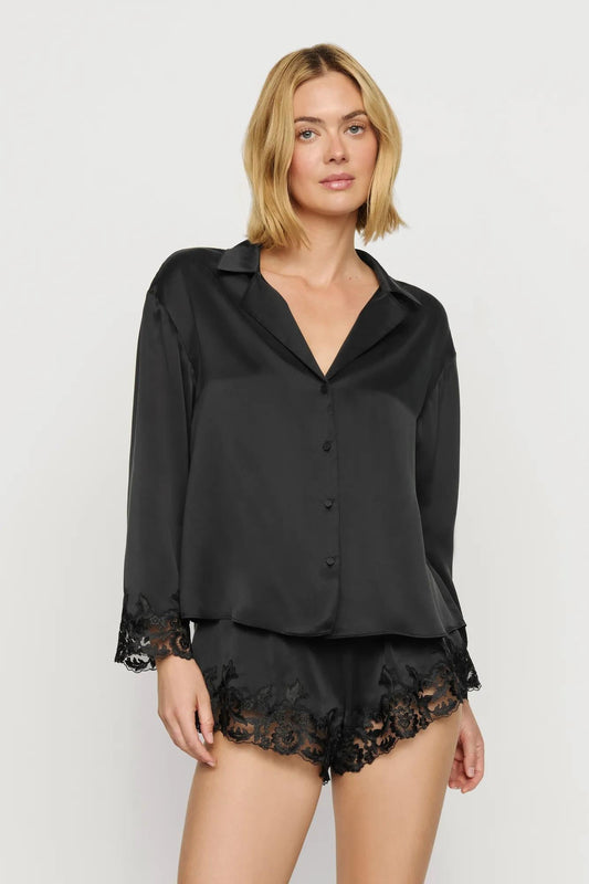 Eberjey Washable Silk with Lace Embroidery Long Sleeve Top & Short PJ Set