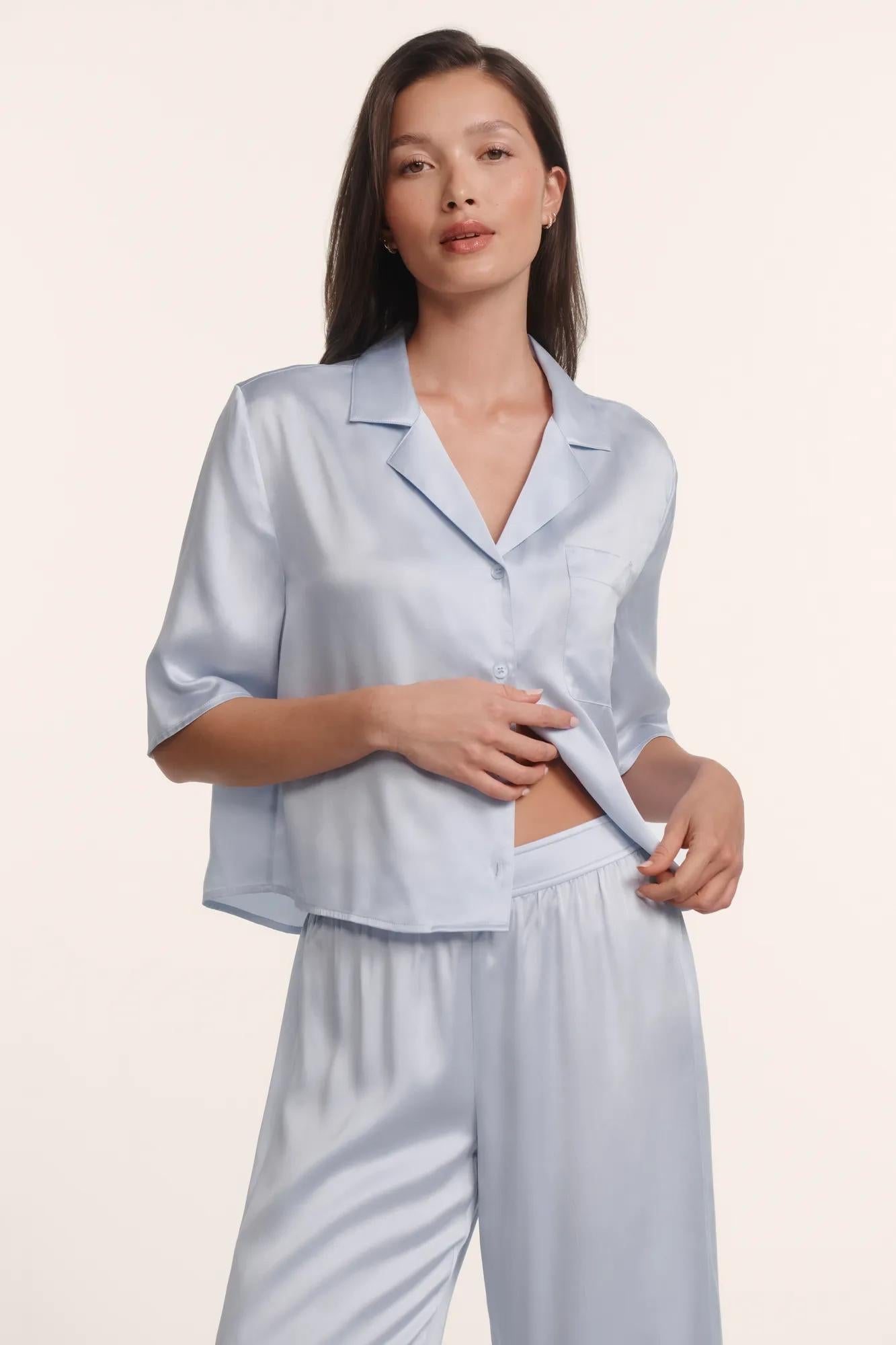 Eberjey Inez Washable Silk Relaxed Wide Leg Pant PJ Set