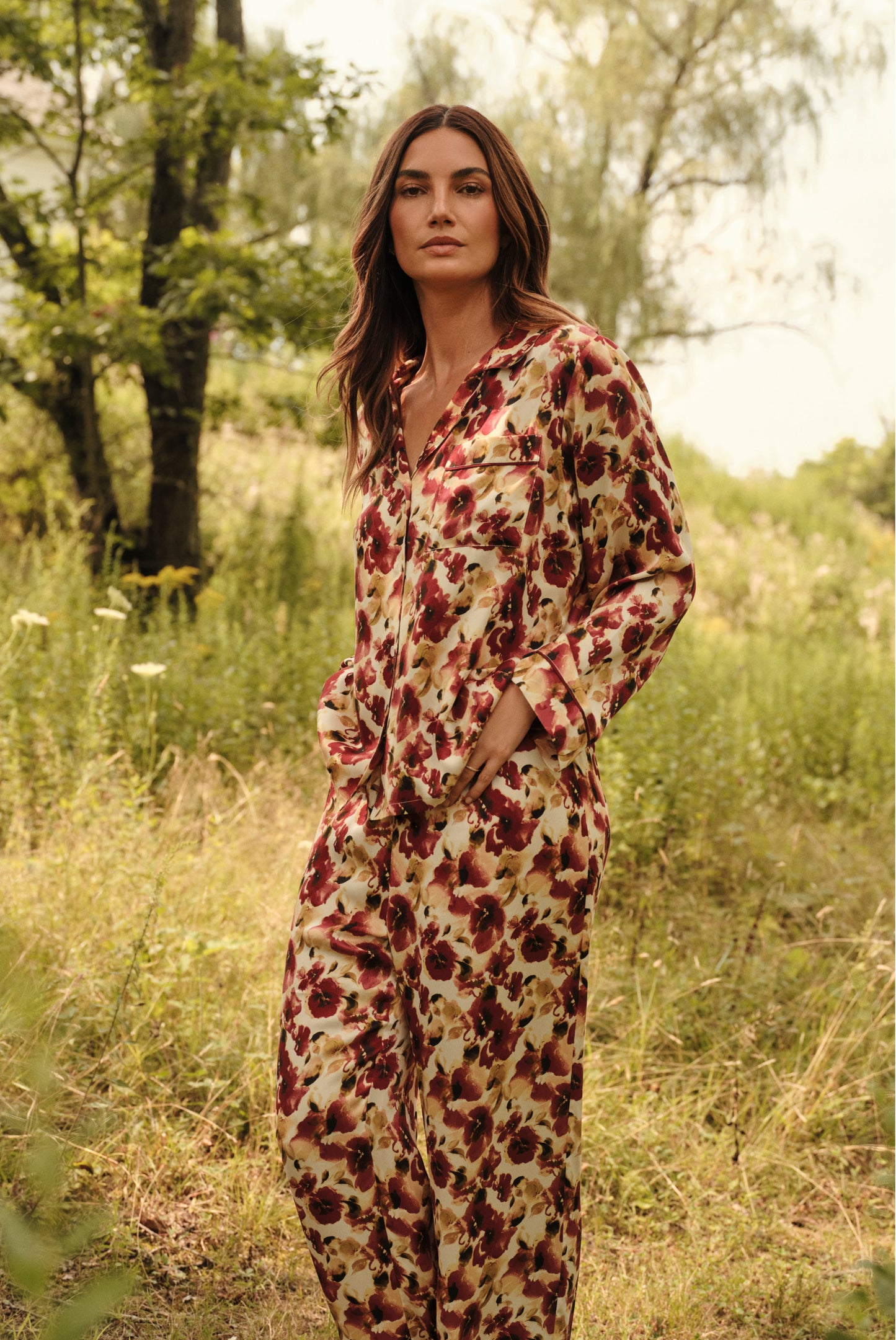 Eberjey Eberjey x Lily Aldridge - Inez Washable Silk Printed Long PJ Set