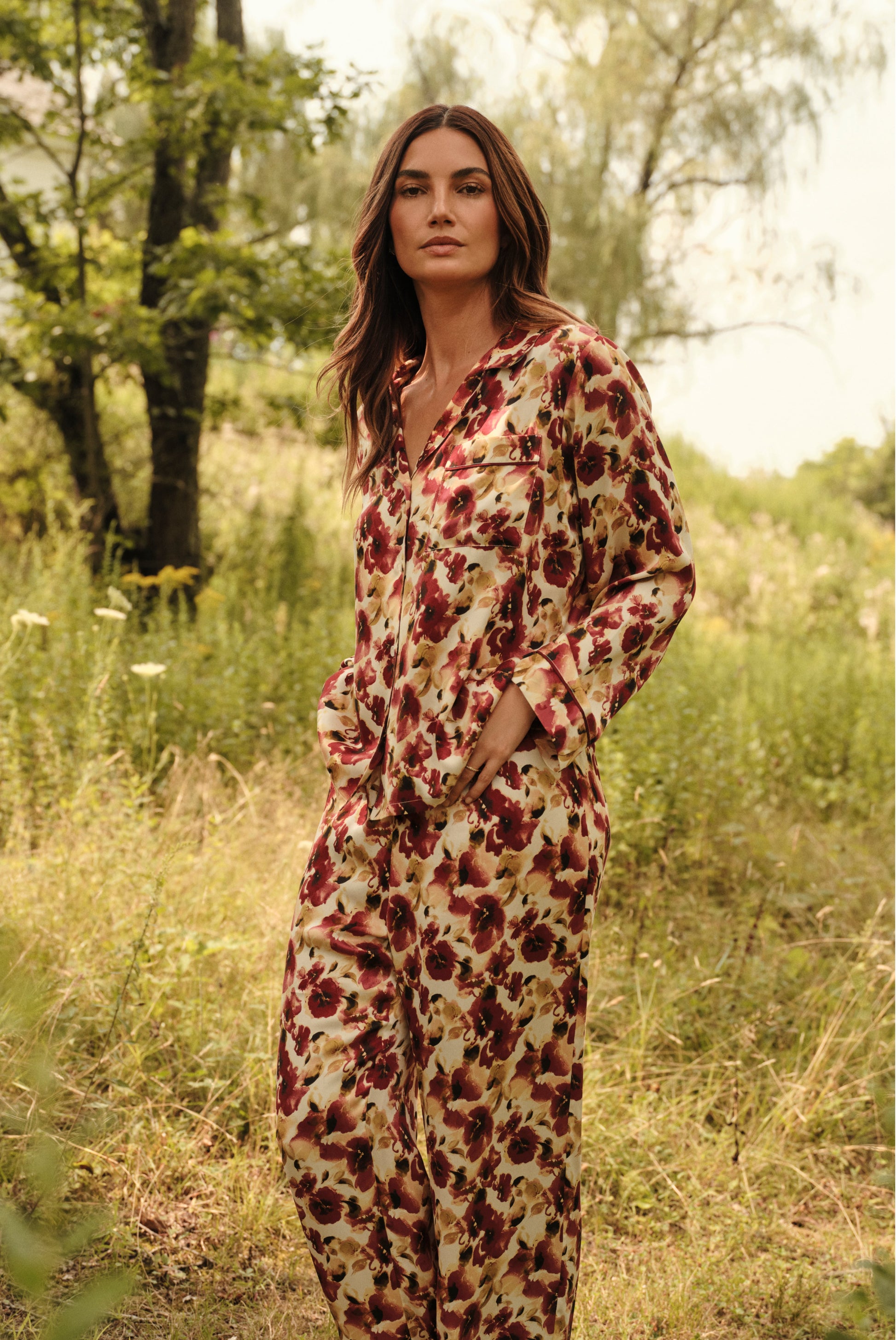 Eberjey Eberjey x Lily Aldridge - Inez Washable Silk Printed Long PJ Set