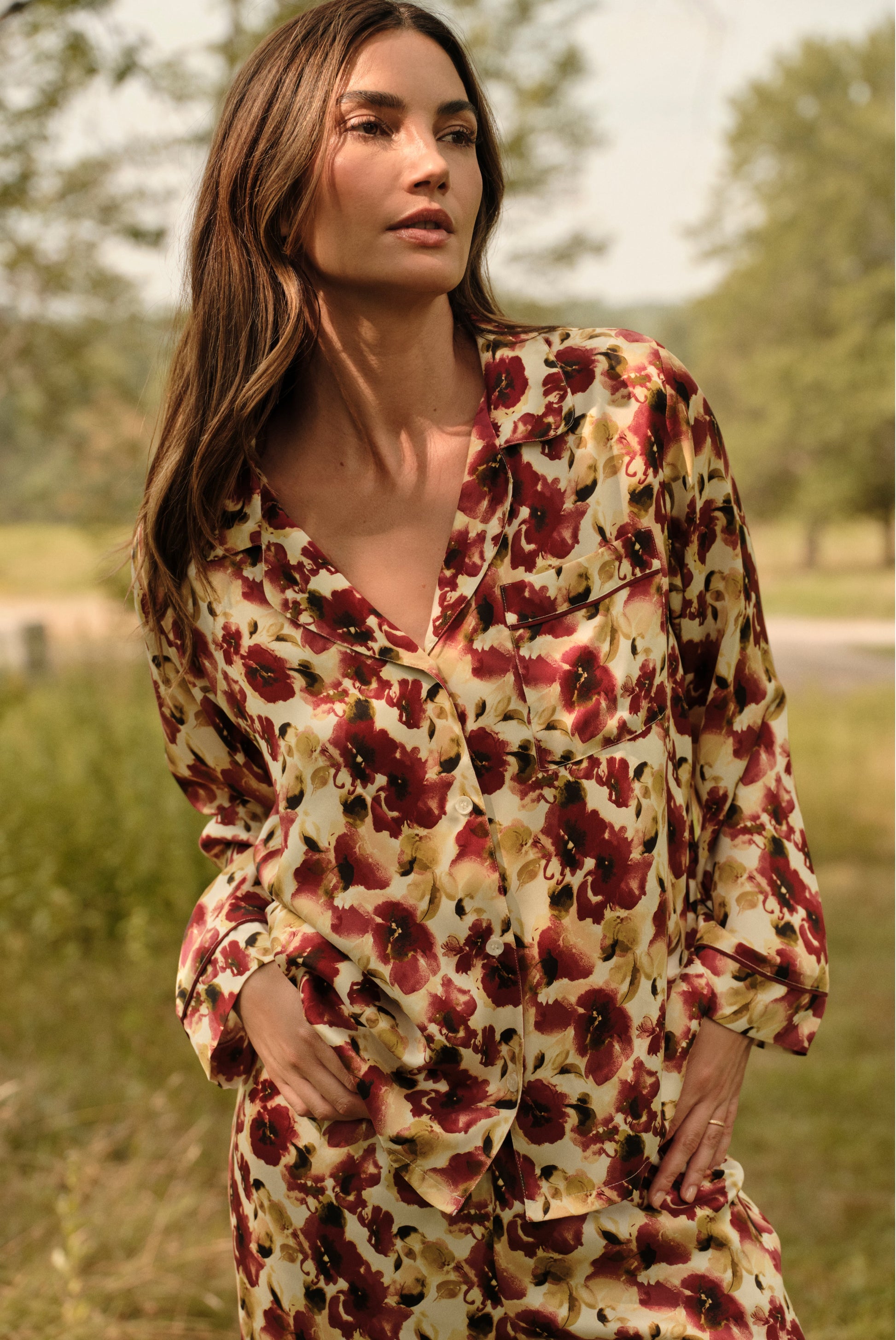 Eberjey Eberjey x Lily Aldridge - Inez Washable Silk Printed Long PJ Set