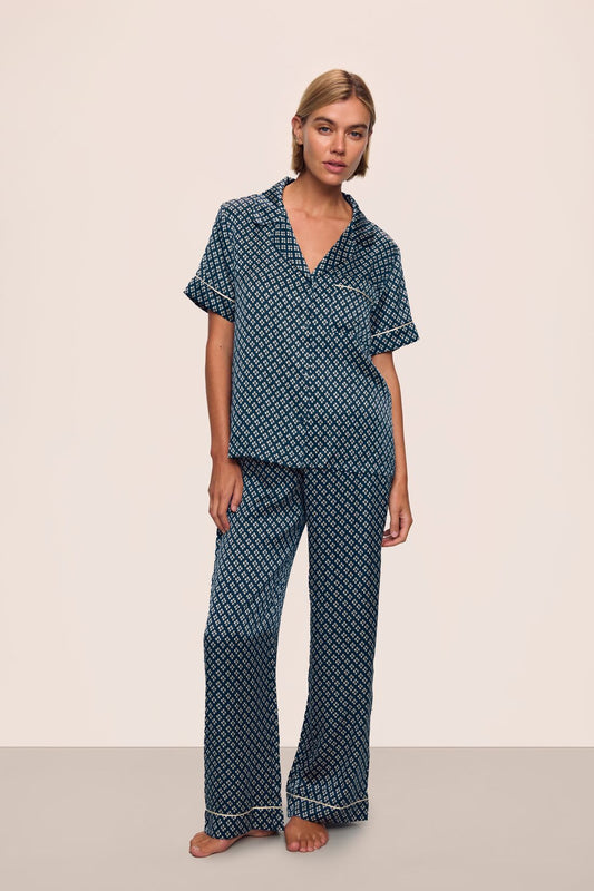 Eberjey Inez Washable Silk Printed Short Sleeve Pant PJ Set