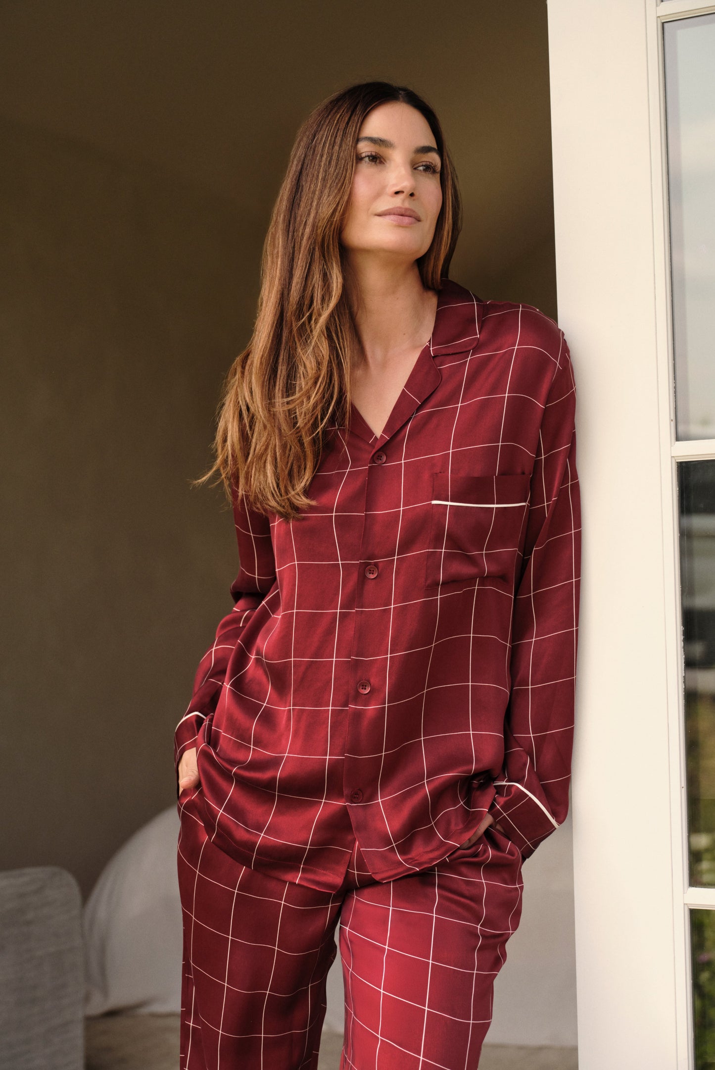 Eberjey Eberjey x Lily Aldridge - Inez Washable Silk Printed Long PJ Set