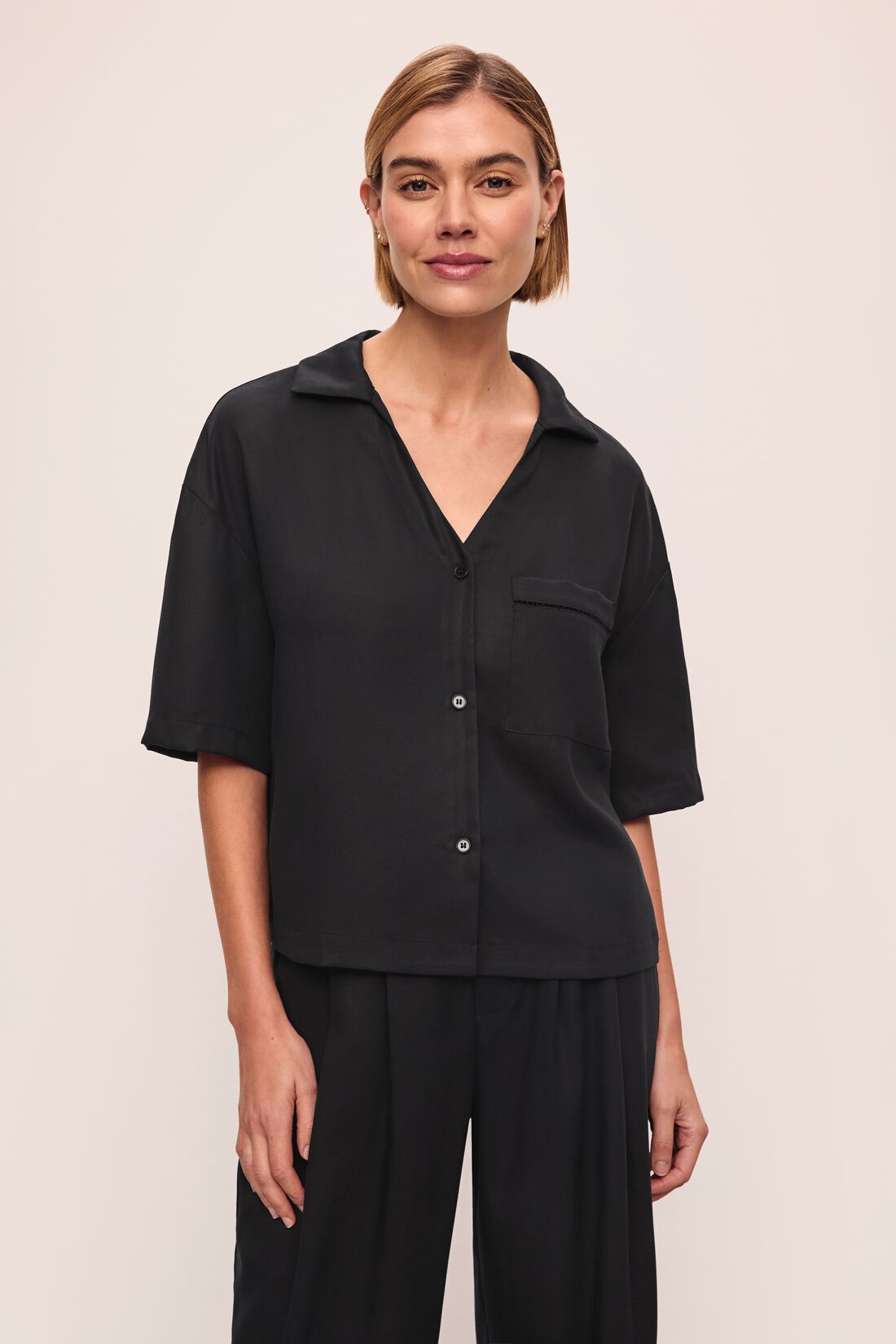 Eberjey Tencel Woven Relaxed Button Front Top