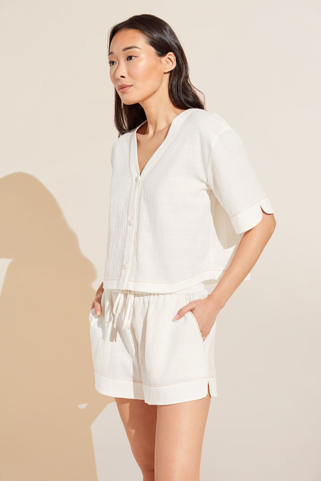Eberjey Crinkle Woven Short Sleeve Top & Short Set