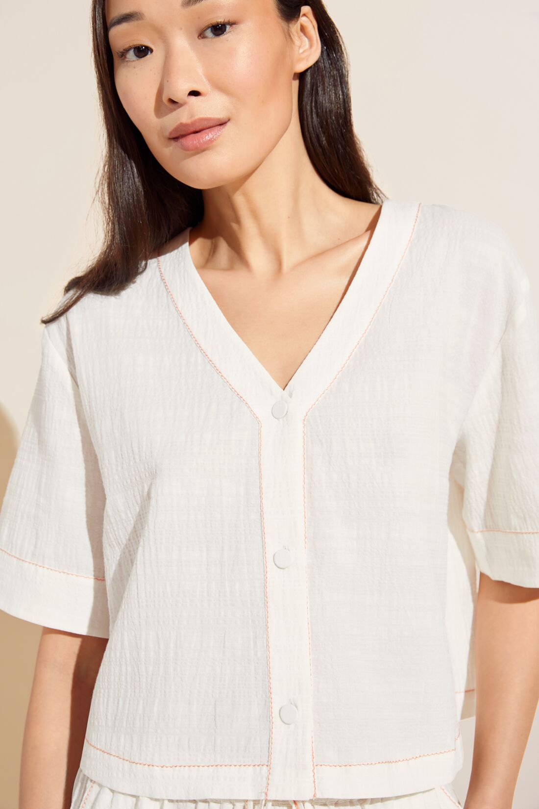 Eberjey Crinkle Woven Short Sleeve Top & Short Set