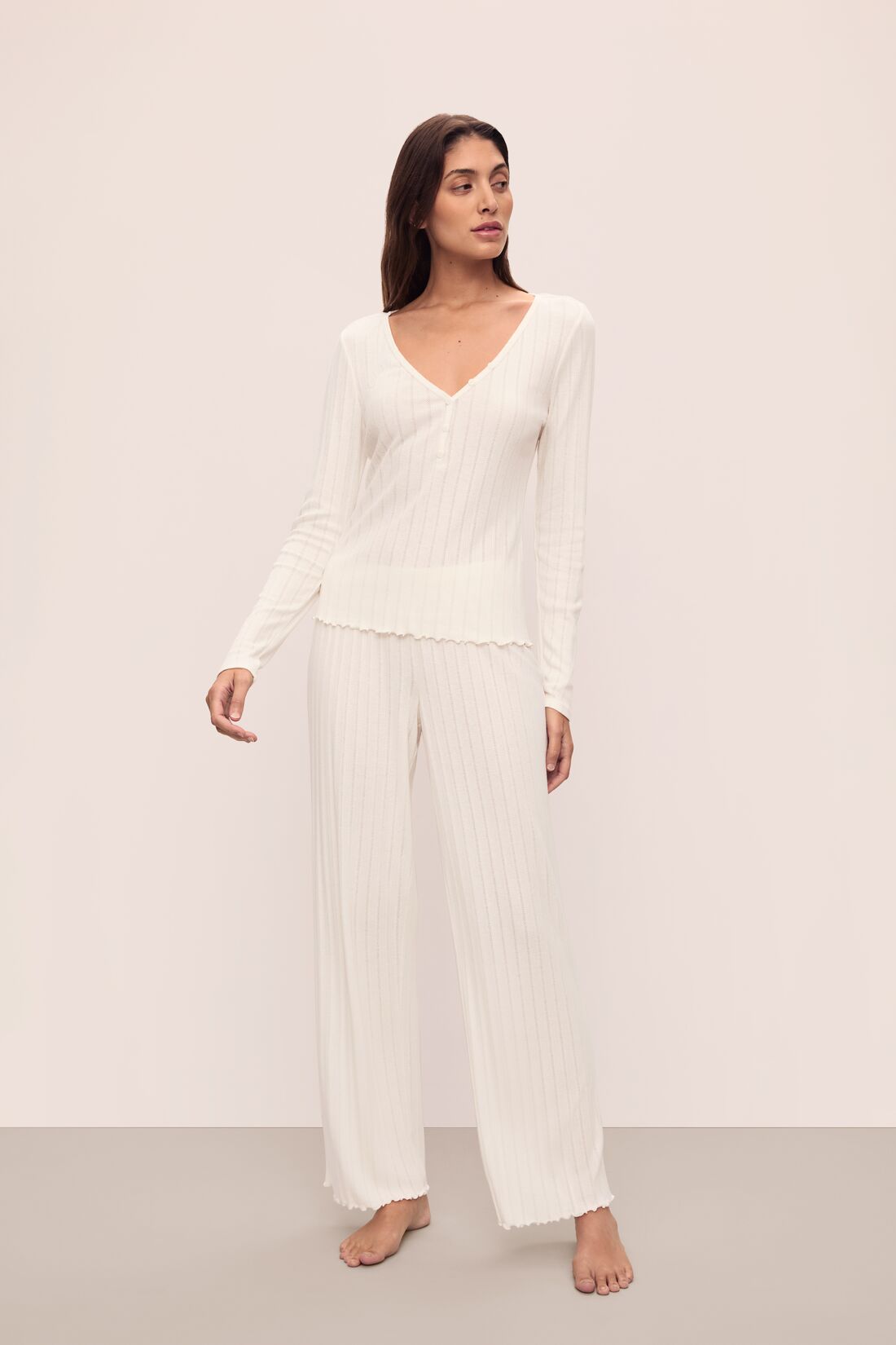 Eberjey Pointelle V Neck Henley